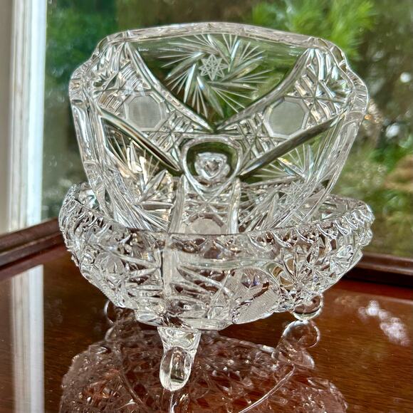 Vintage Leaded Cut Crystal Footed Compote Candy Dish with Lid - Picture 4 of 16